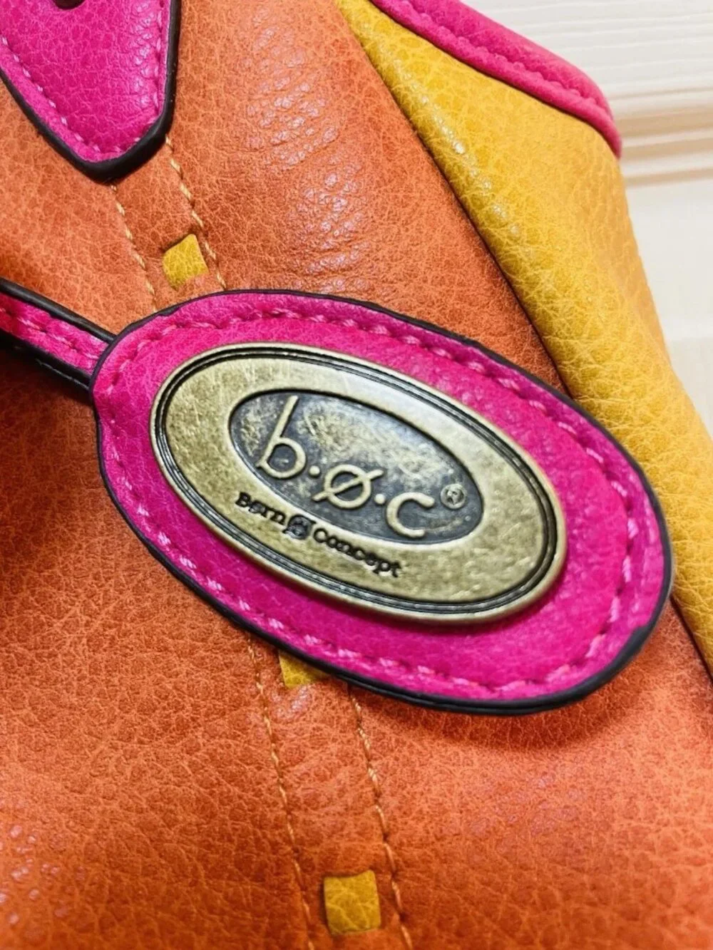 b.o.c. Orange, Pink & Yellow Leather Shoulder Bag